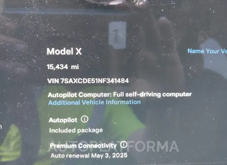 TESLA MODEL X 2022 vin 7SAXCDE51NF341484 from auto auction Iaai