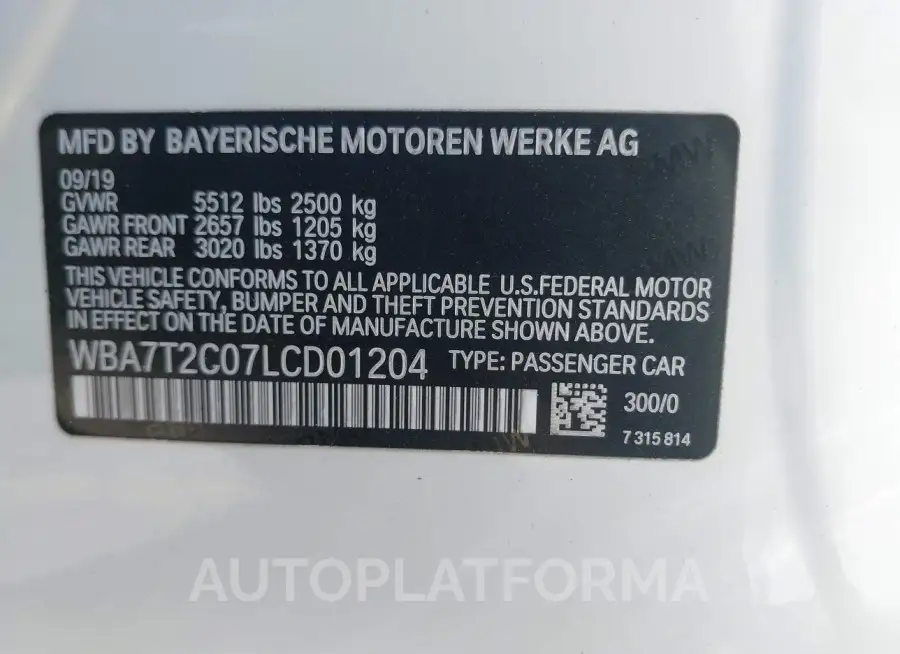 BMW 740I 2020 vin WBA7T2C07LCD01204 from auto auction Iaai