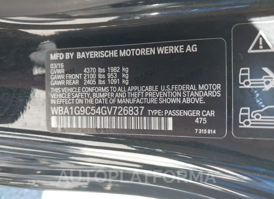 BMW 228I 2016 vin WBA1G9C54GV726837 from auto auction Iaai