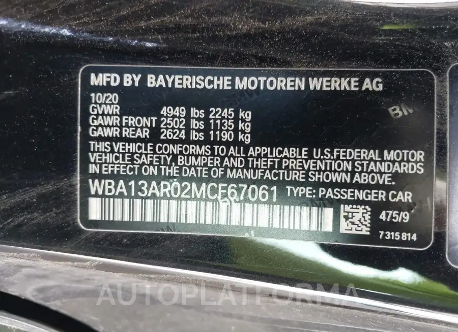 BMW M440I 2021 vin WBA13AR02MCF67061 from auto auction Iaai