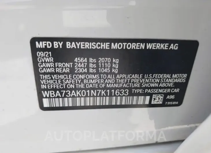 BMW 228 GRAN COUPE 2022 vin WBA73AK01N7K11633 from auto auction Iaai