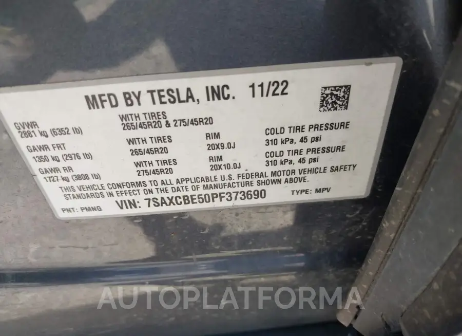 TESLA MODEL X 2023 vin 7SAXCBE50PF373690 from auto auction Iaai