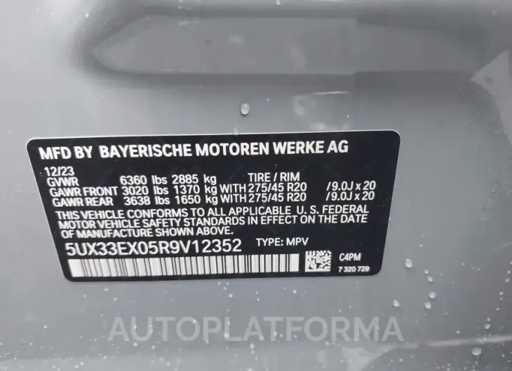 BMW X6 2024 vin 5UX33EX05R9V12352 from auto auction Iaai