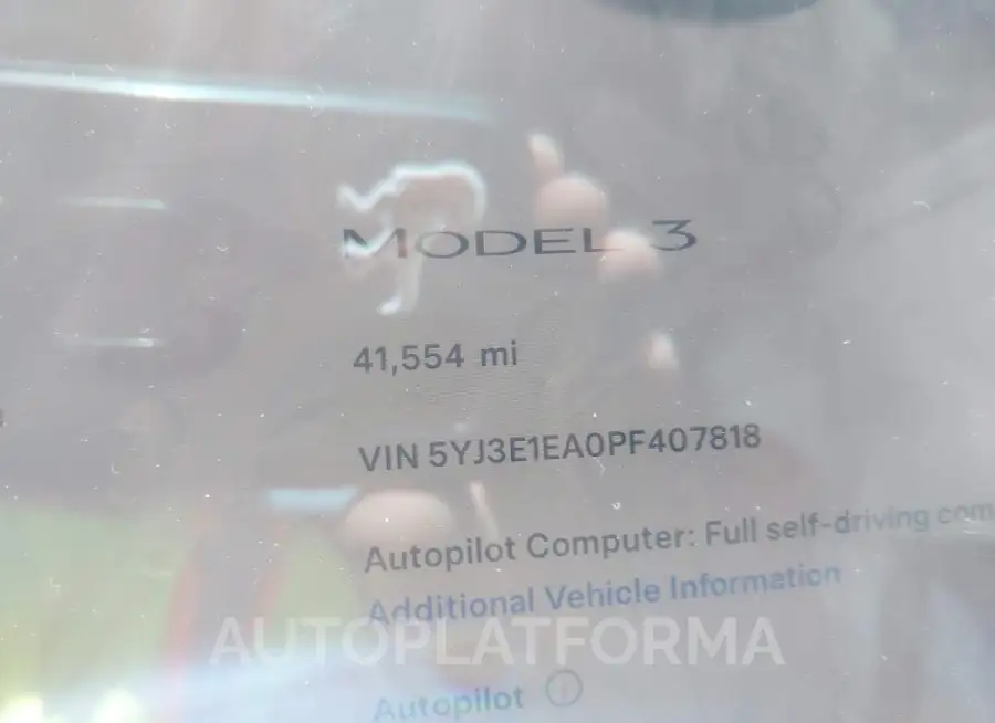 TESLA MODEL 3 2023 vin 5YJ3E1EA0PF407818 from auto auction Iaai