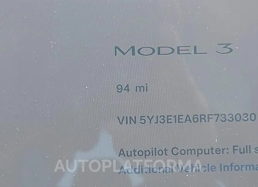 TESLA MODEL 3 2024 vin 5YJ3E1EA6RF733030 from auto auction Iaai