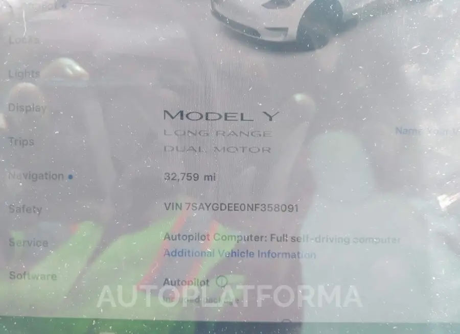 TESLA MODEL Y 2022 vin 7SAYGDEE0NF358091 from auto auction Iaai