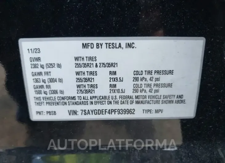 TESLA MODEL Y 2023 vin 7SAYGDEF4PF939962 from auto auction Iaai