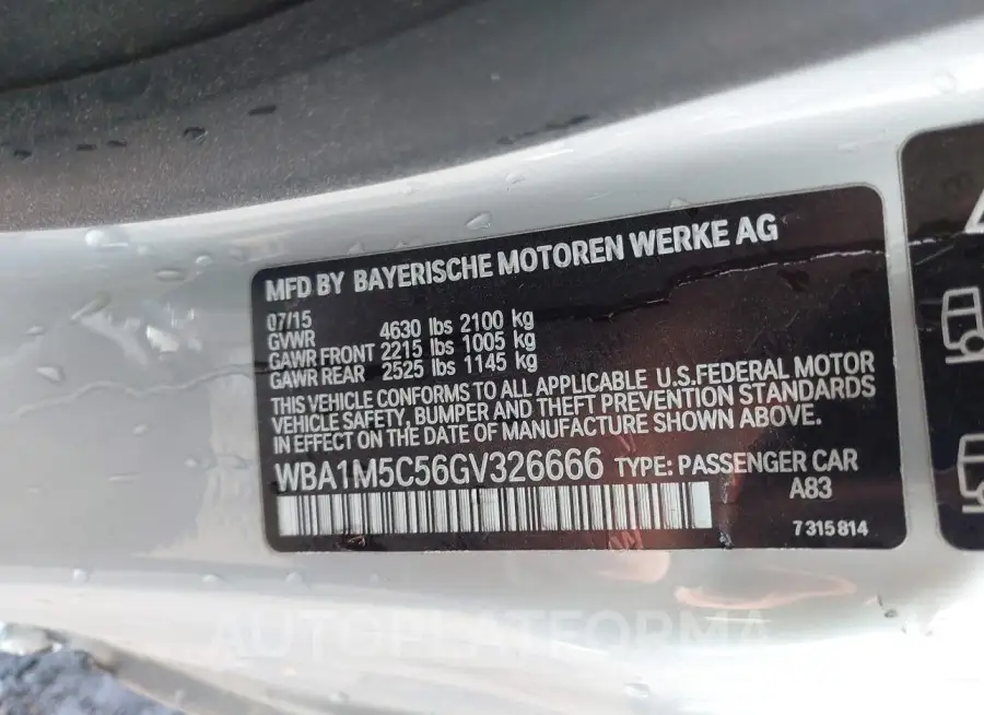 BMW M235I 2016 vin WBA1M5C56GV326666 from auto auction Iaai