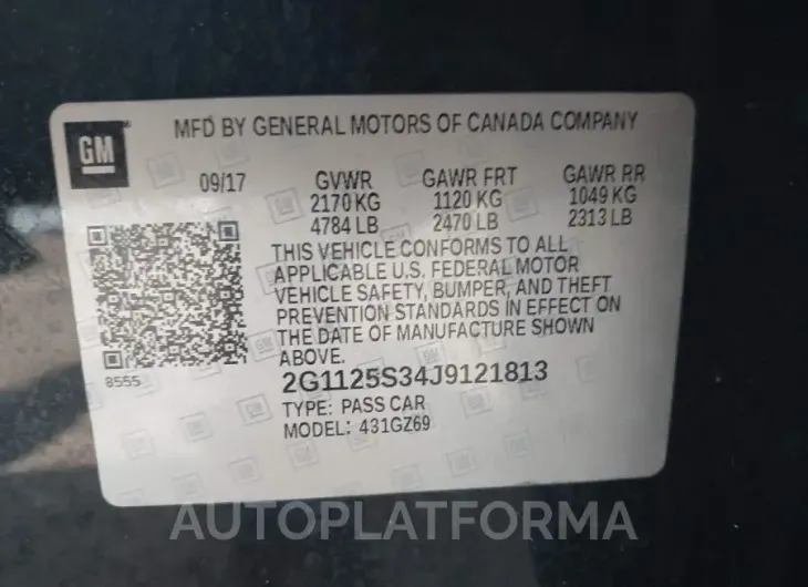 CHEVROLET IMPALA 2018 vin 2G1125S34J9121813 from auto auction Iaai