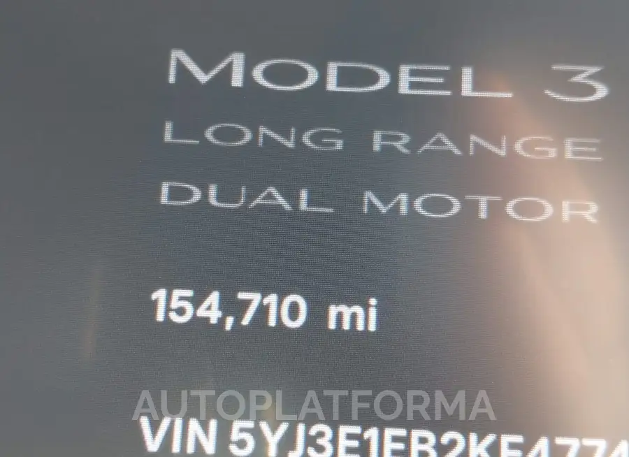 TESLA MODEL 3 2019 vin 5YJ3E1EB2KF477497 from auto auction Iaai