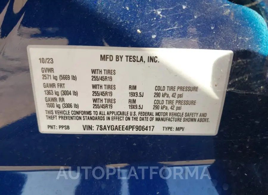 TESLA MODEL Y 2023 vin 7SAYGAEE4PF906417 from auto auction Iaai