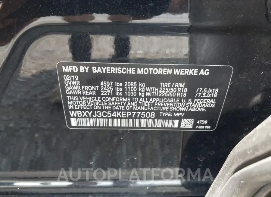 BMW X2 2019 vin WBXYJ3C54KEP77508 from auto auction Iaai