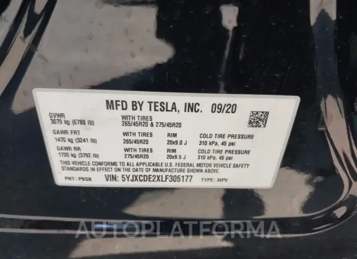 TESLA MODEL X 2020 vin 5YJXCDE2XLF305177 from auto auction Iaai