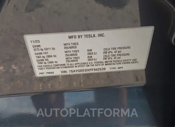 TESLA MODEL Y 2023 vin 7SAYGDEDXPF942539 from auto auction Iaai