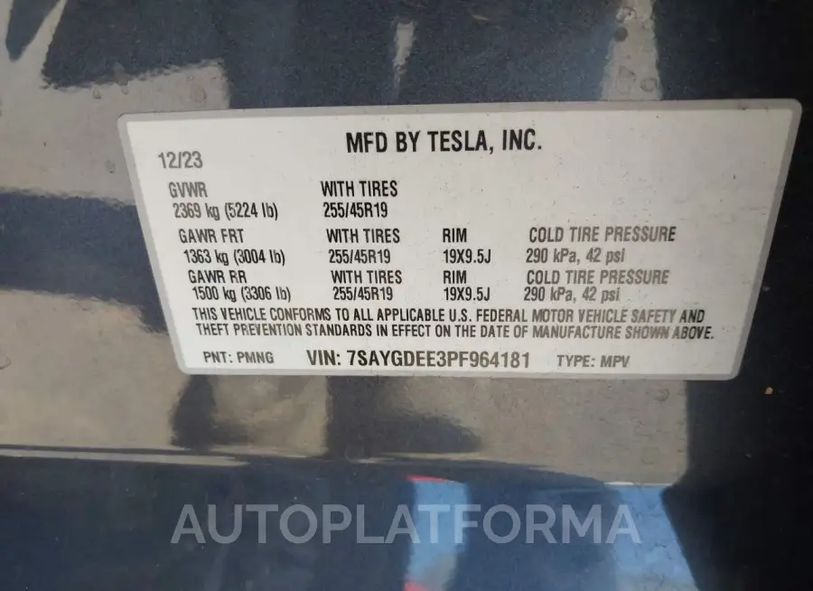 TESLA MODEL Y 2023 vin 7SAYGDEE3PF964181 from auto auction Iaai