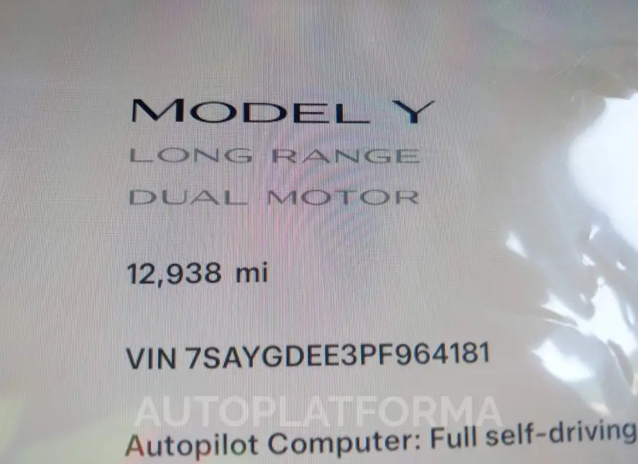 TESLA MODEL Y 2023 vin 7SAYGDEE3PF964181 from auto auction Iaai