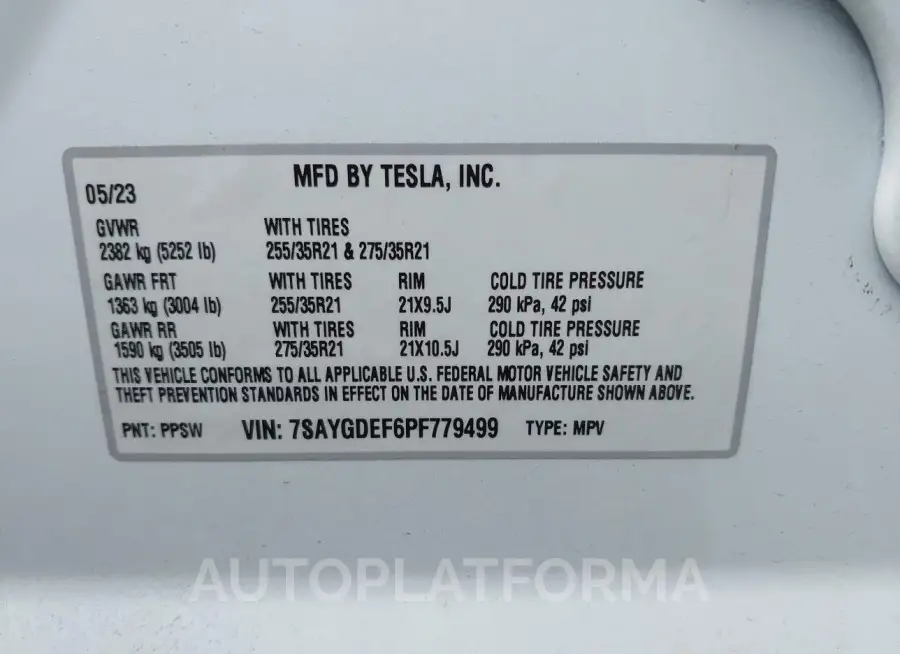 TESLA MODEL Y 2023 vin 7SAYGDEF6PF779499 from auto auction Iaai