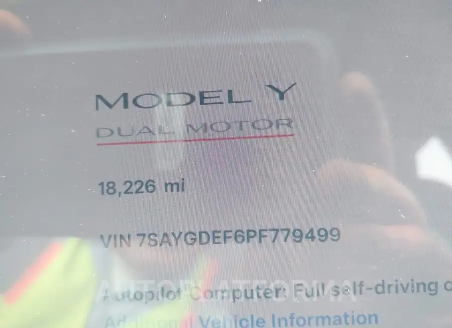 TESLA MODEL Y 2023 vin 7SAYGDEF6PF779499 from auto auction Iaai