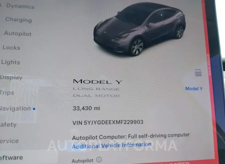 TESLA MODEL Y 2021 vin 5YJYGDEEXMF229903 from auto auction Iaai