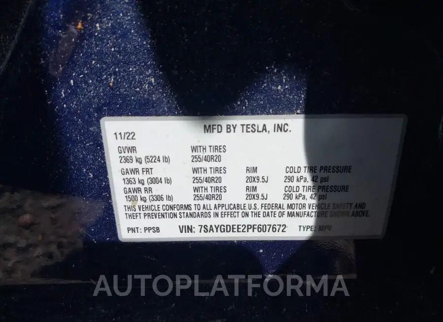 TESLA MODEL Y 2023 vin 7SAYGDEE2PF607672 from auto auction Iaai