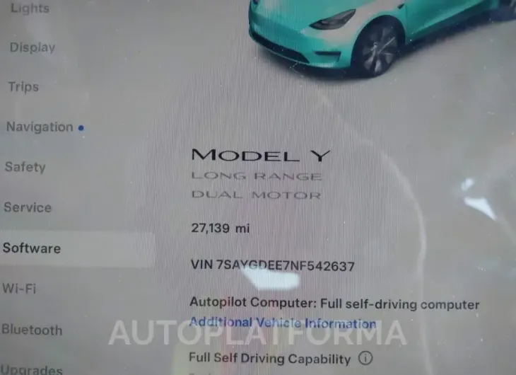 TESLA MODEL Y 2022 vin 7SAYGDEE7NF542637 from auto auction Iaai