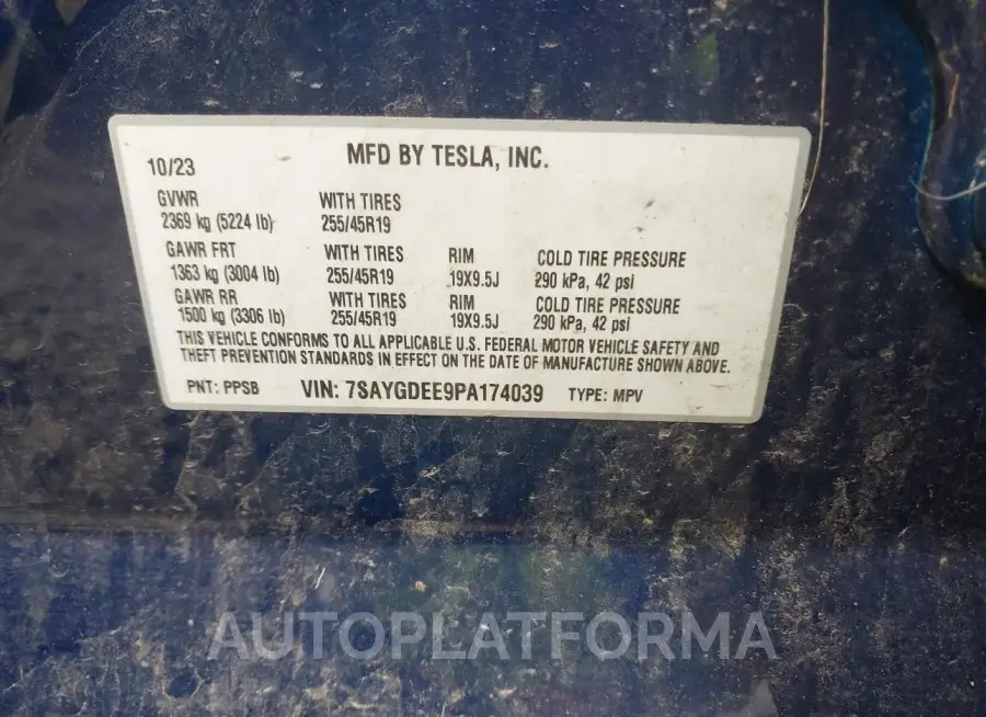 TESLA MODEL Y 2023 vin 7SAYGDEE9PA174039 from auto auction Iaai