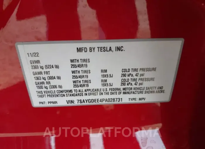 TESLA MODEL Y 2023 vin 7SAYGDEE4PA028731 from auto auction Iaai