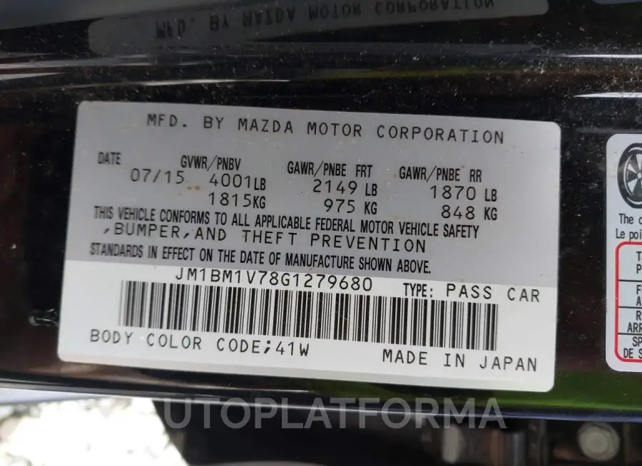 MAZDA MAZDA3 2016 vin JM1BM1V78G1279680 from auto auction Iaai