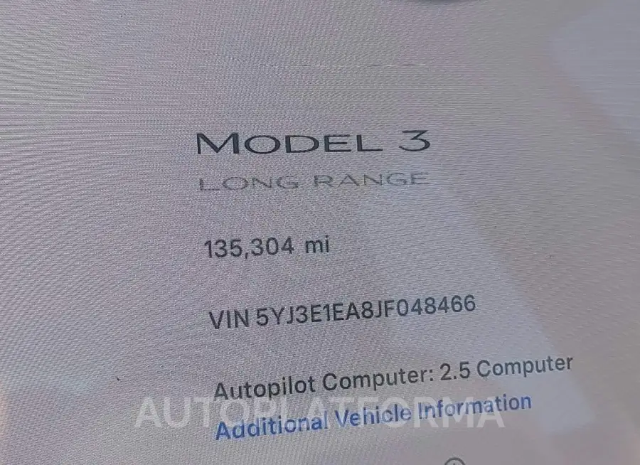 TESLA MODEL 3 2018 vin 5YJ3E1EA8JF048466 from auto auction Iaai