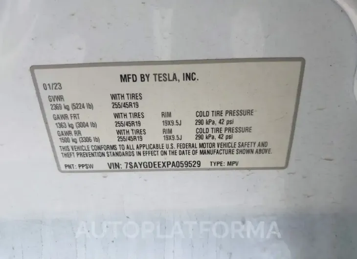 TESLA MODEL Y 2023 vin 7SAYGDEEXPA059529 from auto auction Iaai