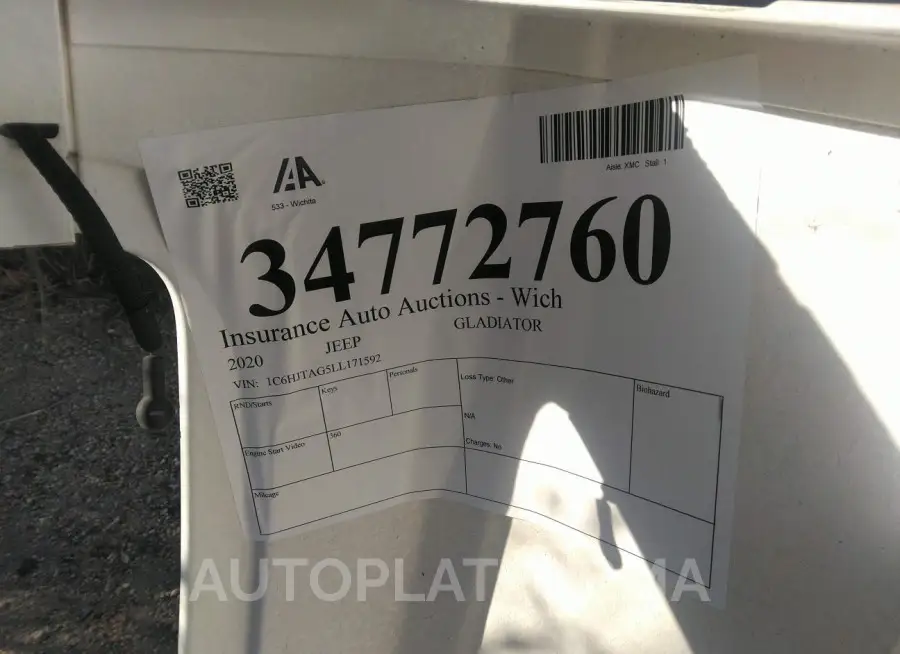 JEEP GLADIATOR 2020 vin 1C6HJTAG5LL171592 from auto auction Iaai