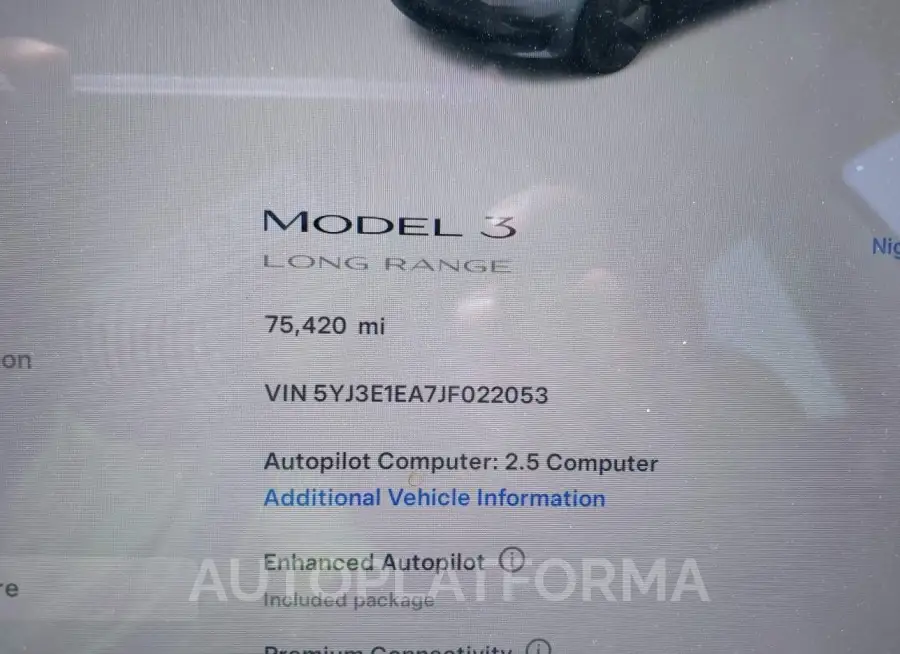 TESLA MODEL 3 2018 vin 5YJ3E1EA7JF022053 from auto auction Iaai