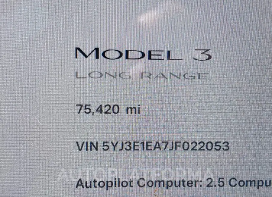 TESLA MODEL 3 2018 vin 5YJ3E1EA7JF022053 from auto auction Iaai