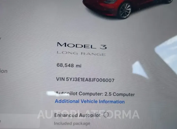 TESLA MODEL 3 2018 vin 5YJ3E1EA8JF006007 from auto auction Iaai