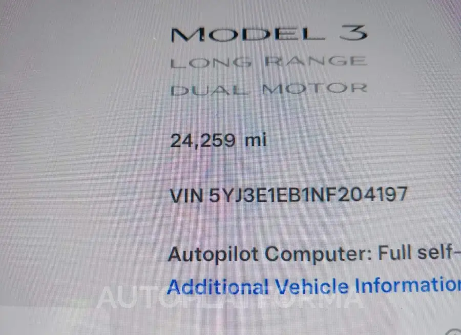 TESLA MODEL 3 2022 vin 5YJ3E1EB1NF204197 from auto auction Iaai