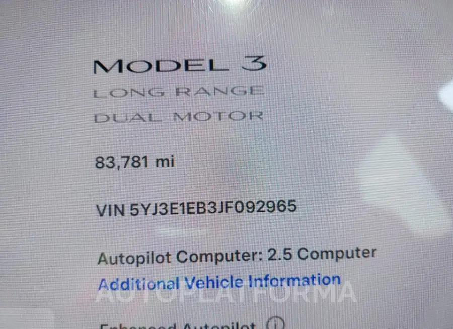 TESLA MODEL 3 2018 vin 5YJ3E1EB3JF092965 from auto auction Iaai