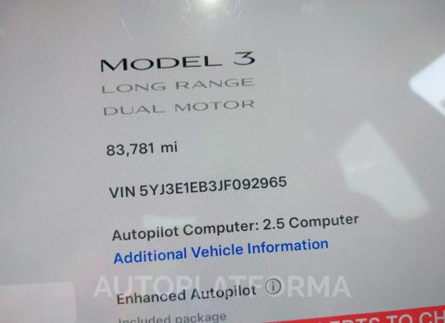 TESLA MODEL 3 2018 vin 5YJ3E1EB3JF092965 from auto auction Iaai