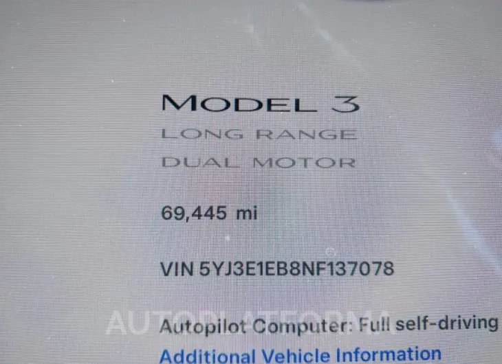 TESLA MODEL 3 2022 vin 5YJ3E1EB8NF137078 from auto auction Iaai