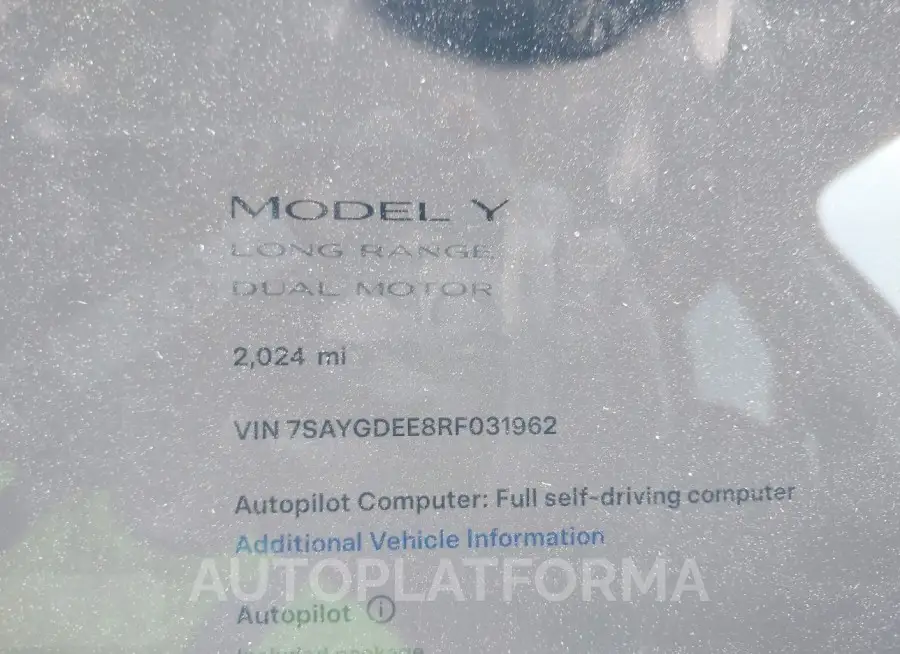 TESLA MODEL Y 2024 vin 7SAYGDEE8RF031962 from auto auction Iaai