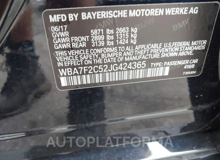 BMW ALPINA B7 2018 vin WBA7F2C52JG424365 from auto auction Iaai