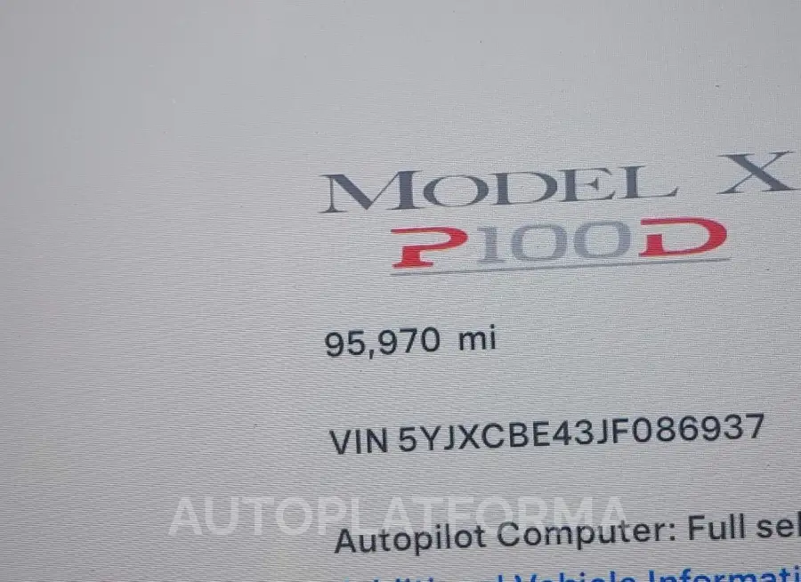 TESLA MODEL X 2018 vin 5YJXCBE43JF086937 from auto auction Iaai