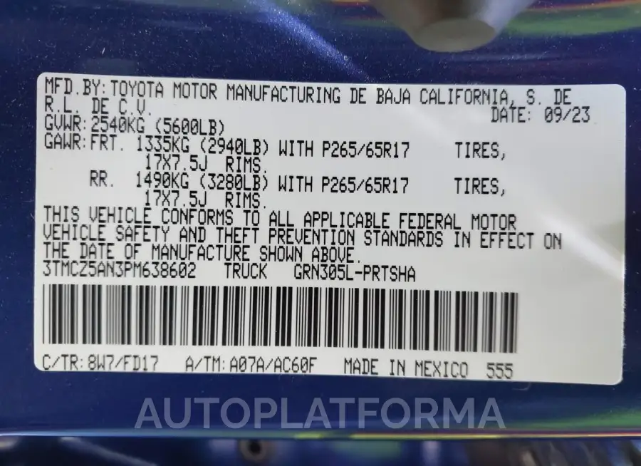 TOYOTA TACOMA 2023 vin 3TMCZ5AN3PM638602 from auto auction Iaai