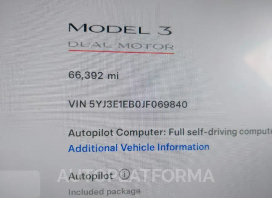 TESLA MODEL 3 2018 vin 5YJ3E1EB0JF069840 from auto auction Iaai