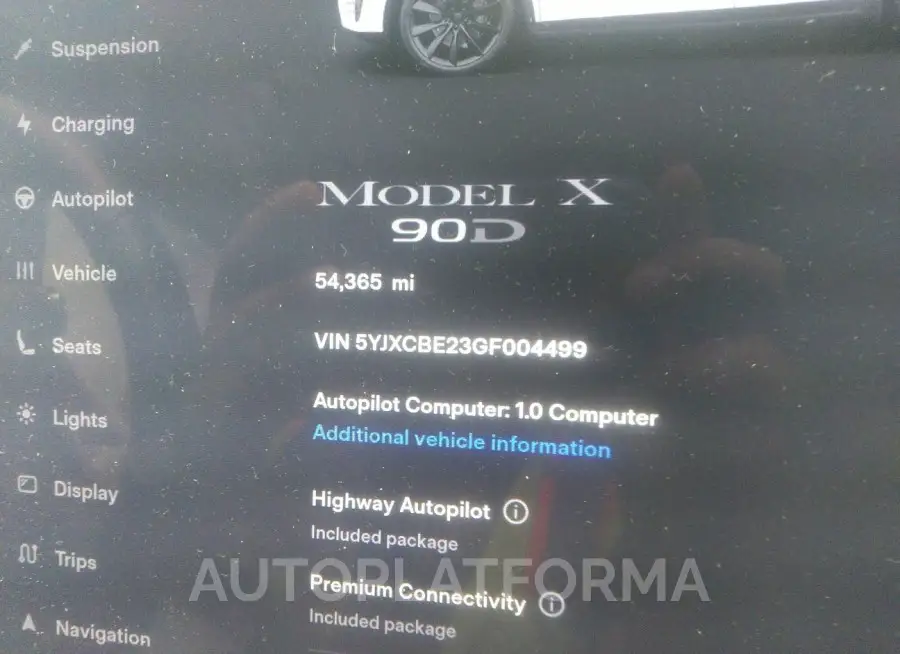 TESLA MODEL X 2016 vin 5YJXCBE23GF004499 from auto auction Iaai