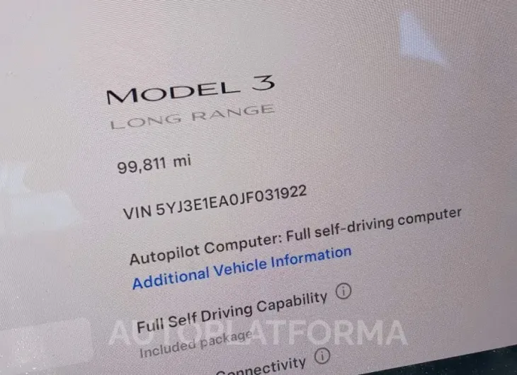 TESLA MODEL 3 2018 vin 5YJ3E1EA0JF031922 from auto auction Iaai