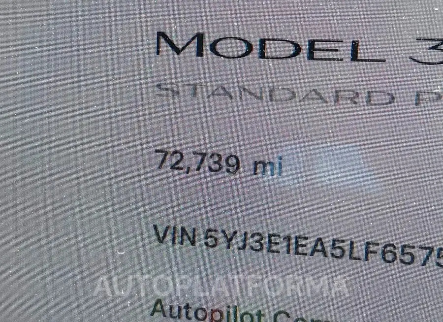 TESLA MODEL 3 2020 vin 5YJ3E1EA5LF657548 from auto auction Iaai