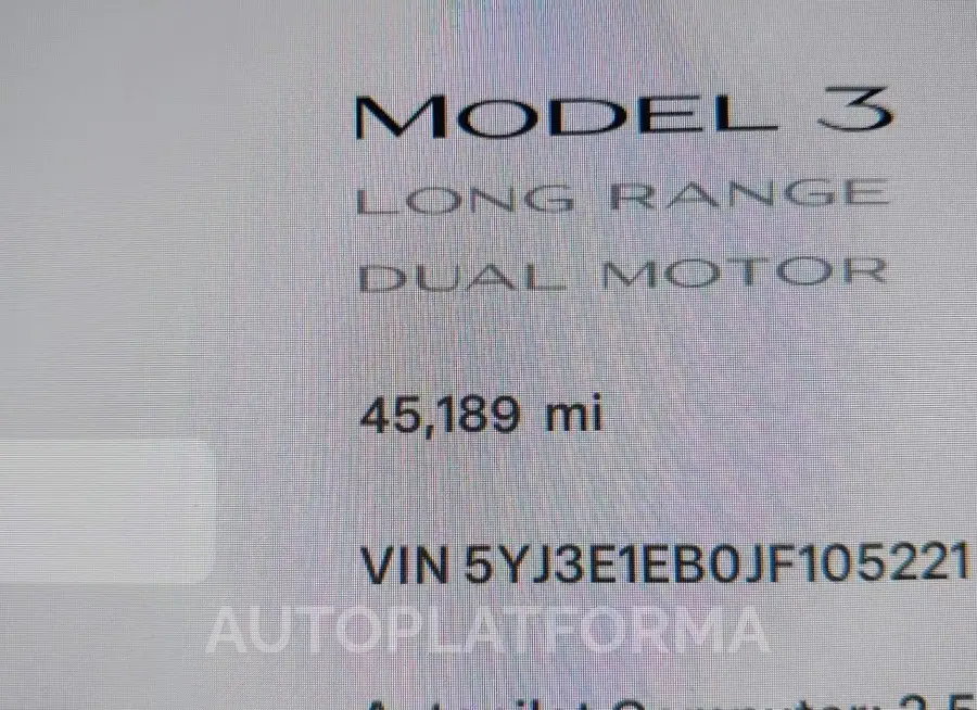 TESLA MODEL 3 2018 vin 5YJ3E1EB0JF105221 from auto auction Iaai