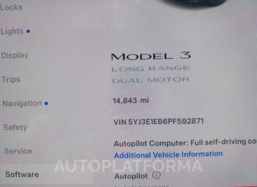 TESLA MODEL 3 2023 vin 5YJ3E1EB6PF592871 from auto auction Iaai