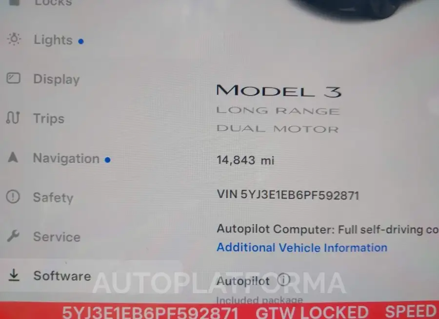 TESLA MODEL 3 2023 vin 5YJ3E1EB6PF592871 from auto auction Iaai