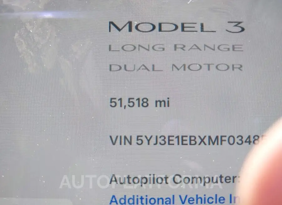 TESLA MODEL 3 2021 vin 5YJ3E1EBXMF034856 from auto auction Iaai